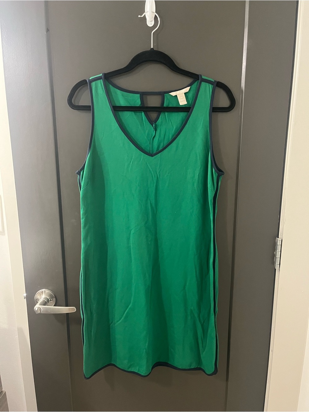Banana Republic Green Sleeveless Shift Dress with Navy Trim - Medium